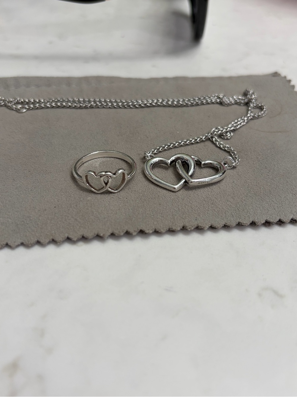 James Avery Silver Interlocking Hearts Necklace and Ring Set